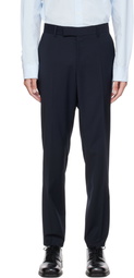 BOSS Navy Slim-Fit Micro-Patterned Stretch Wool Trousers