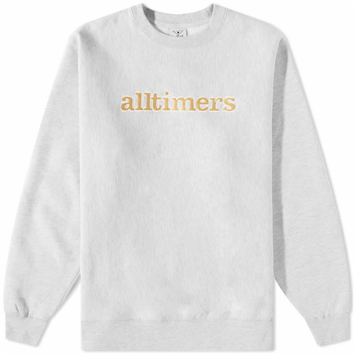 Photo: Alltimers Men's Stamped Embroidered Heavyweight Crew Sweat in Heather Grey