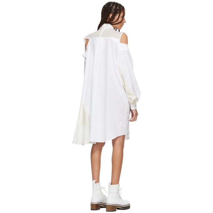 Sacai Grey and White Asymmetric Knit and Poplin Dress Sacai