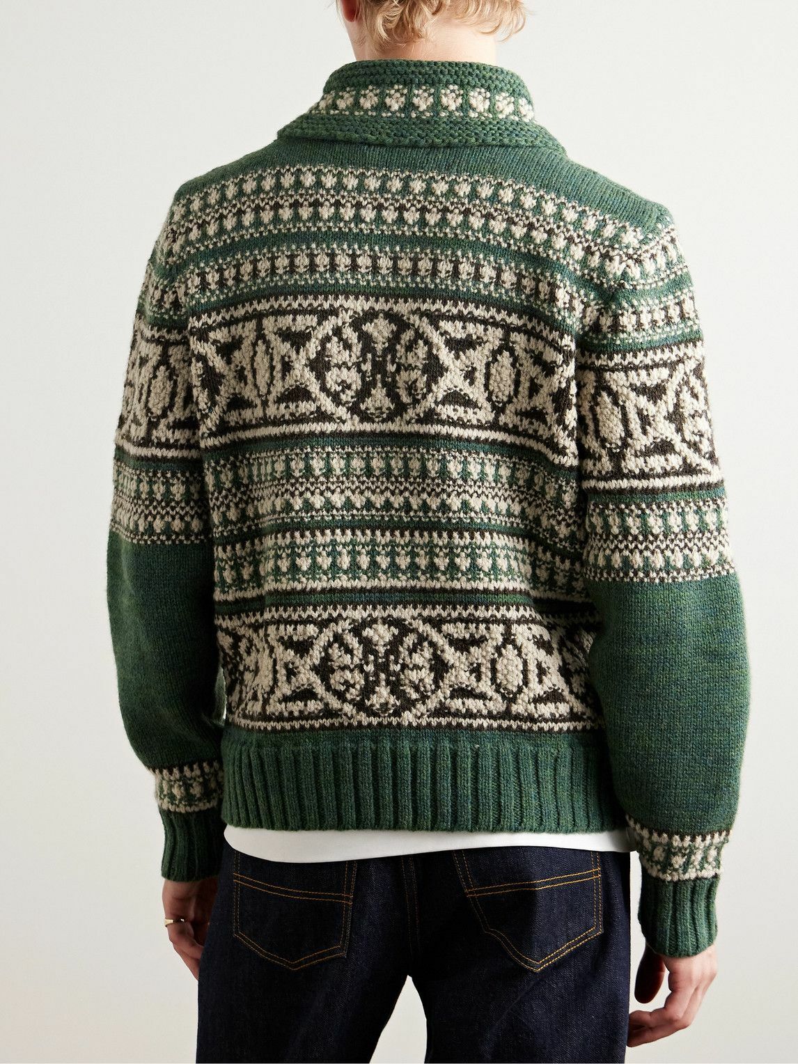 RRL - Shawl-Collar Jacquard-Knit Wool Zip-Up Cardigan