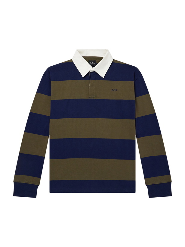 Photo: A.P.C. - Isaac Logo-Embroidered Striped Cotton Polo Shirt - Blue