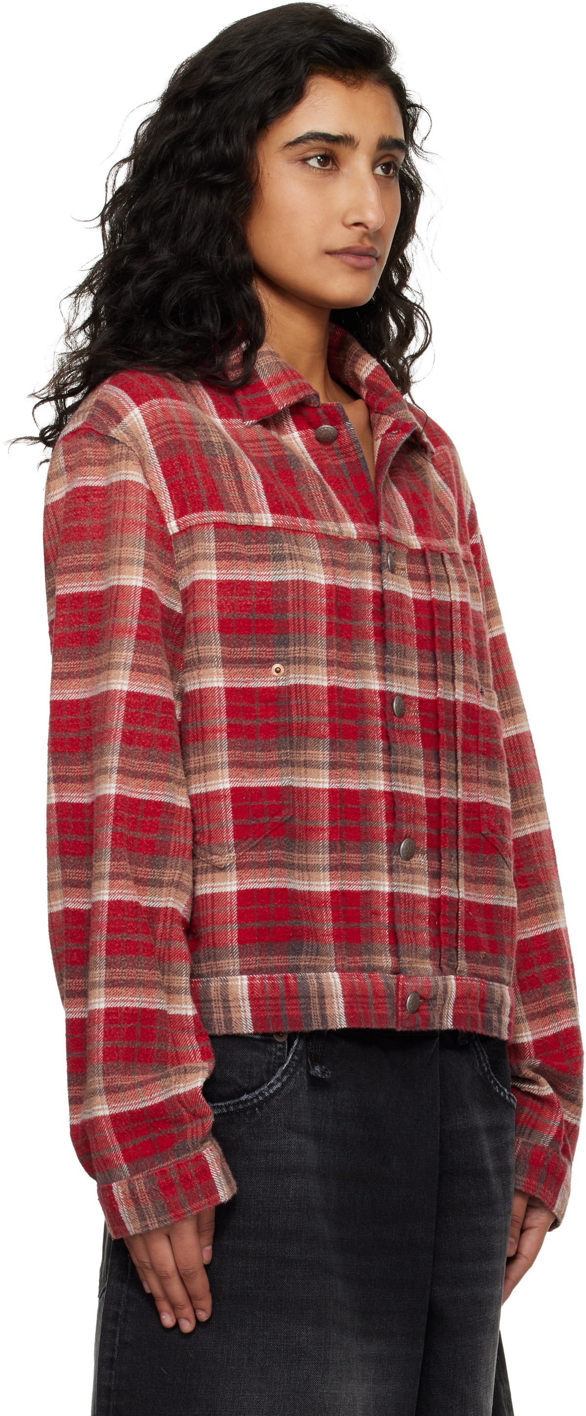 R13 Red Relaxed Pleated Trucker Jacket