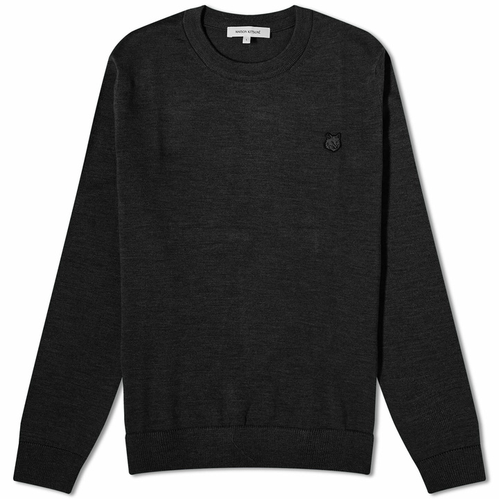 Photo: Maison Kitsuné Men's Tonal Fox Head Patch Crew Knit in Black