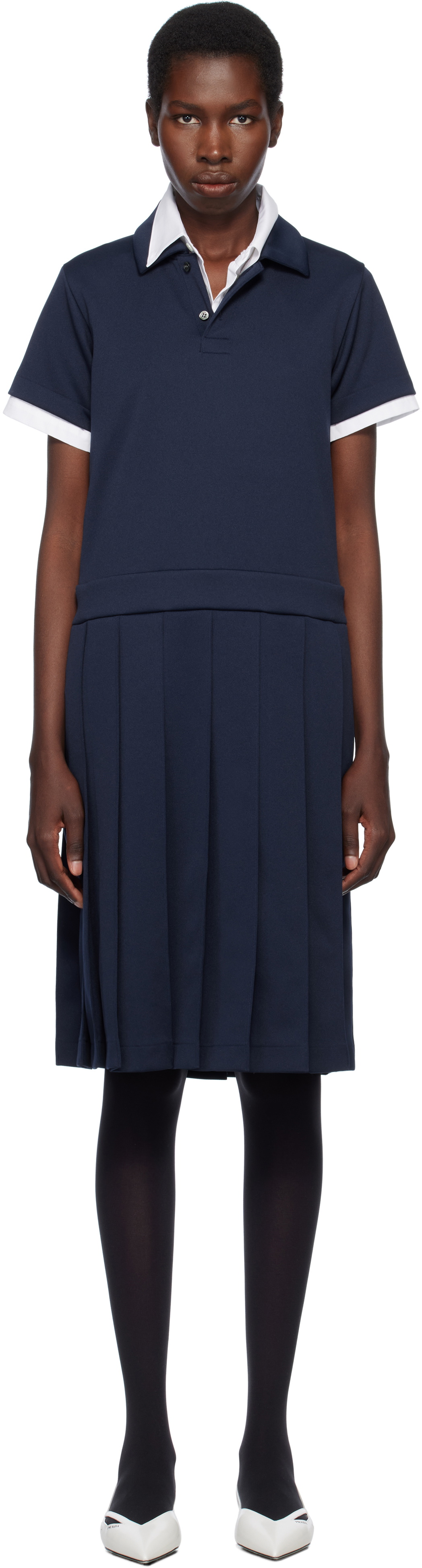 Comme des Garçons Girl Navy Polyester Jersey Midi Dress