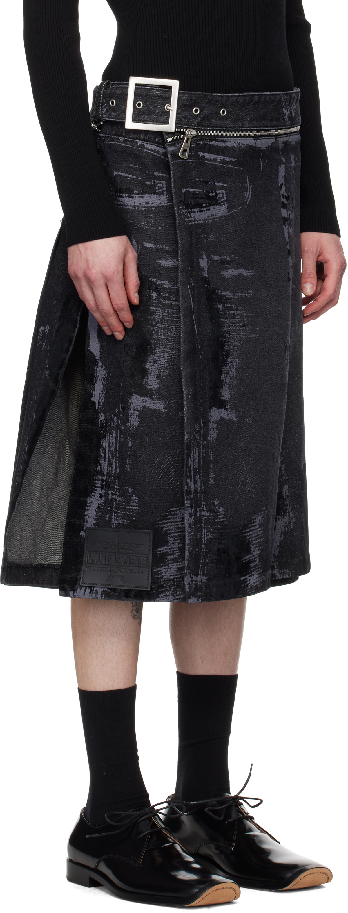 Jean Paul Gaultier Black 'The Flocked' Denim Skirt