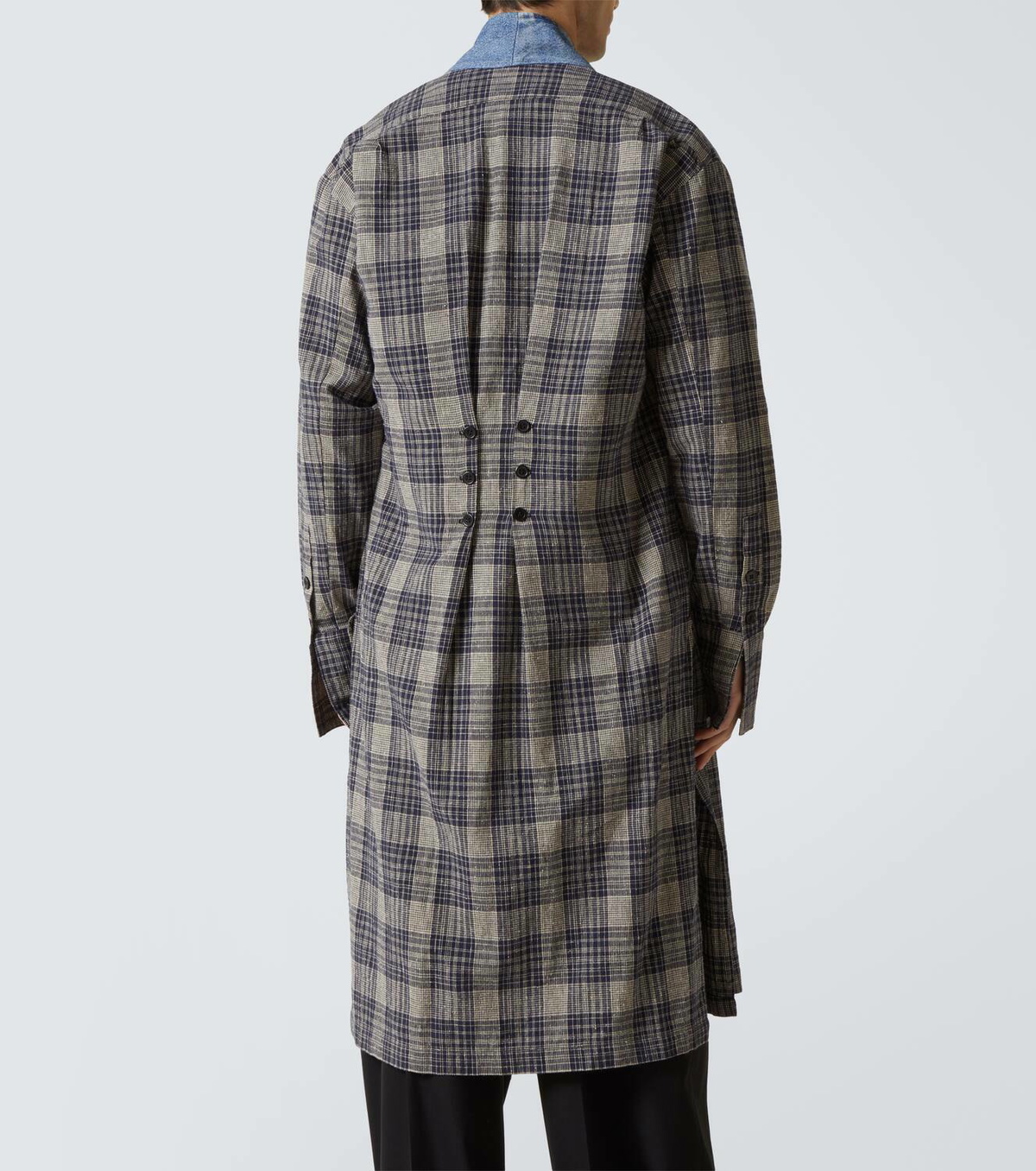 Greg Lauren Plaid denim-trimmed cotton coat