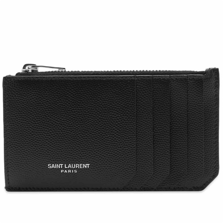 Photo: Saint Laurent Men's Grain Leather Zip Card Case in Black