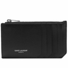 Saint Laurent Men's Grain Leather Zip Card Case in Black