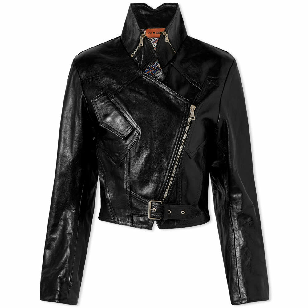 Missoni Women's Leather Biker Jacket in Black Beauty Missoni