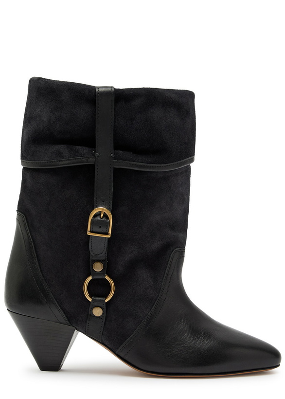 Photo: Isabel Marant étoile Darner Buckle Suede Mid-calf Boots Black