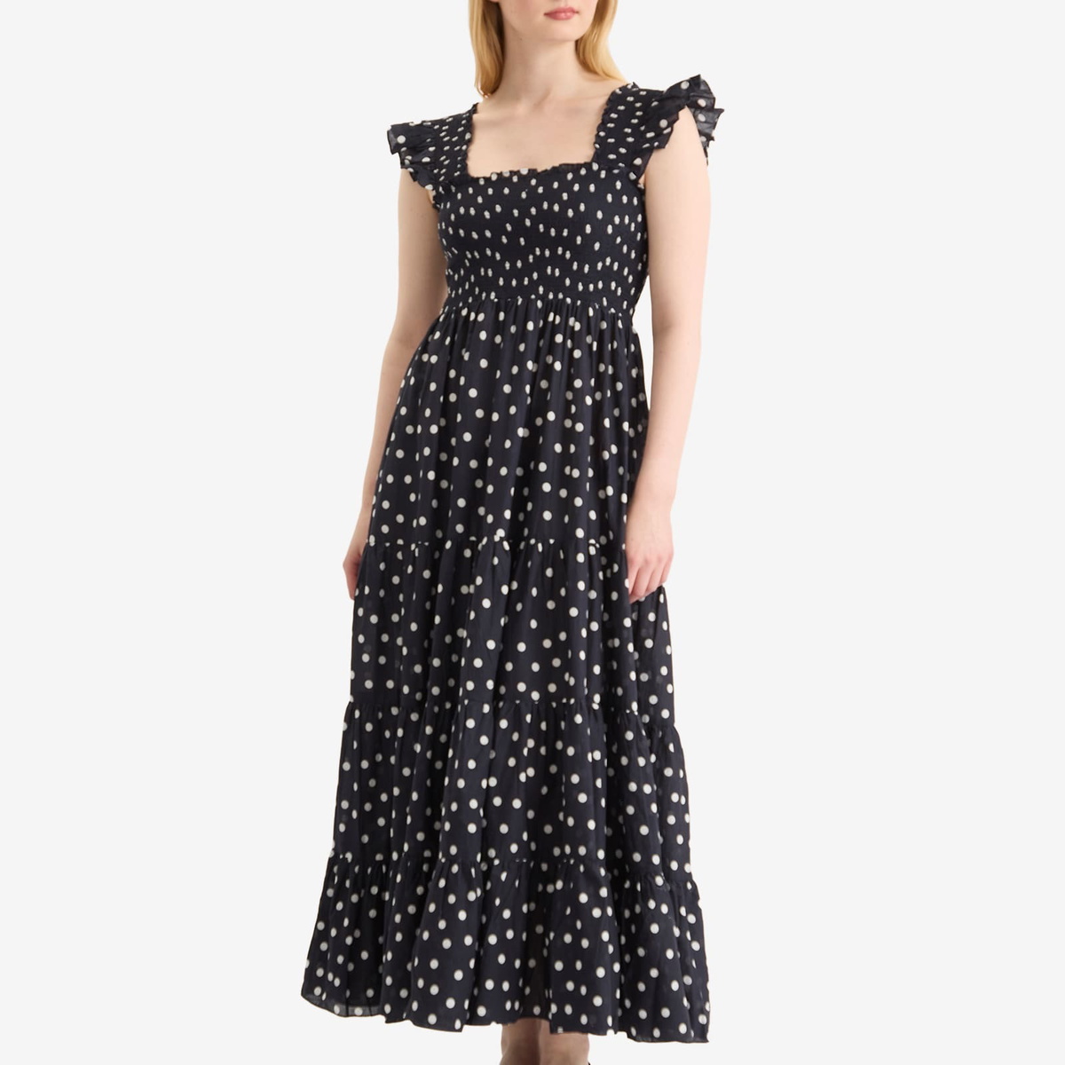 RIXO Women's Kendall Spot Midi Dress in Bohemia Spot Deep Navy