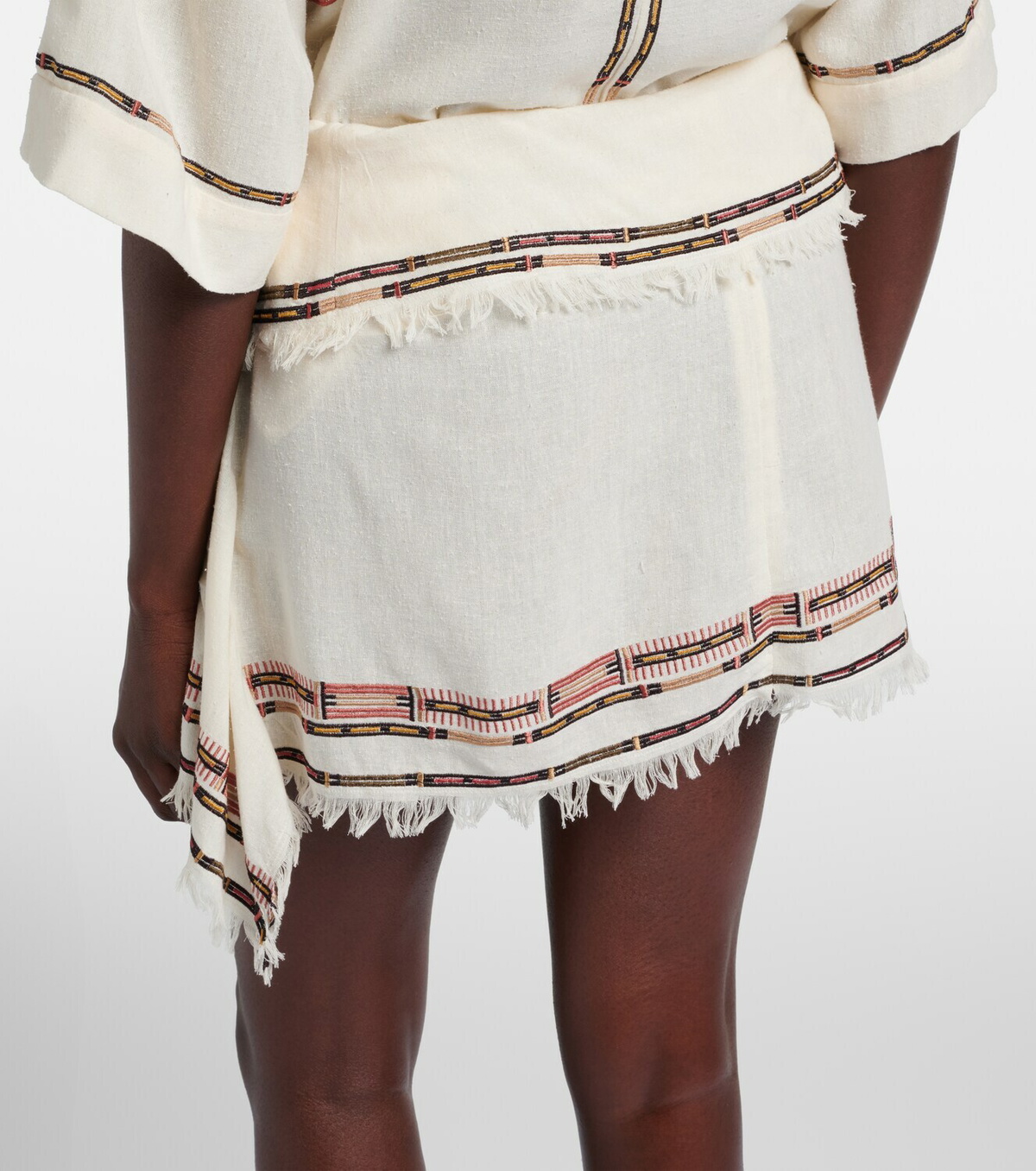 Isabel Marant Feriel embroidered fringed silk wrap skirt