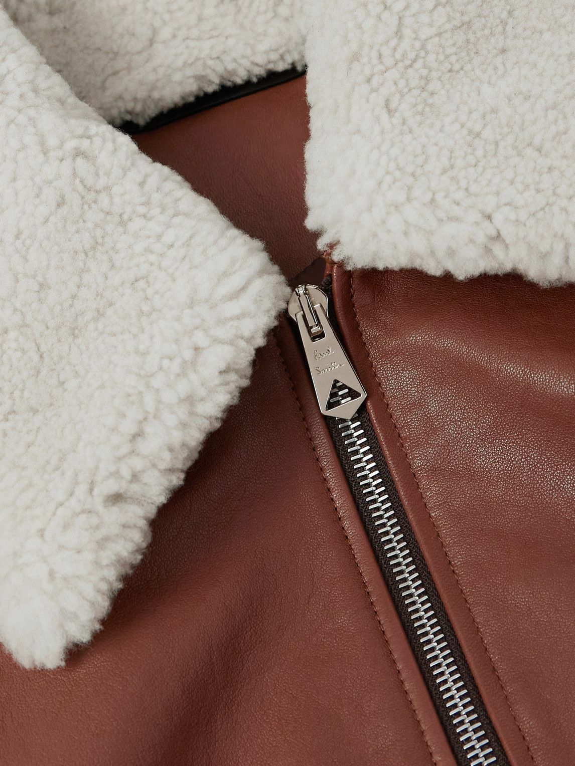 Paul Smith - Shearling-Trimmed Leather Jacket - Brown