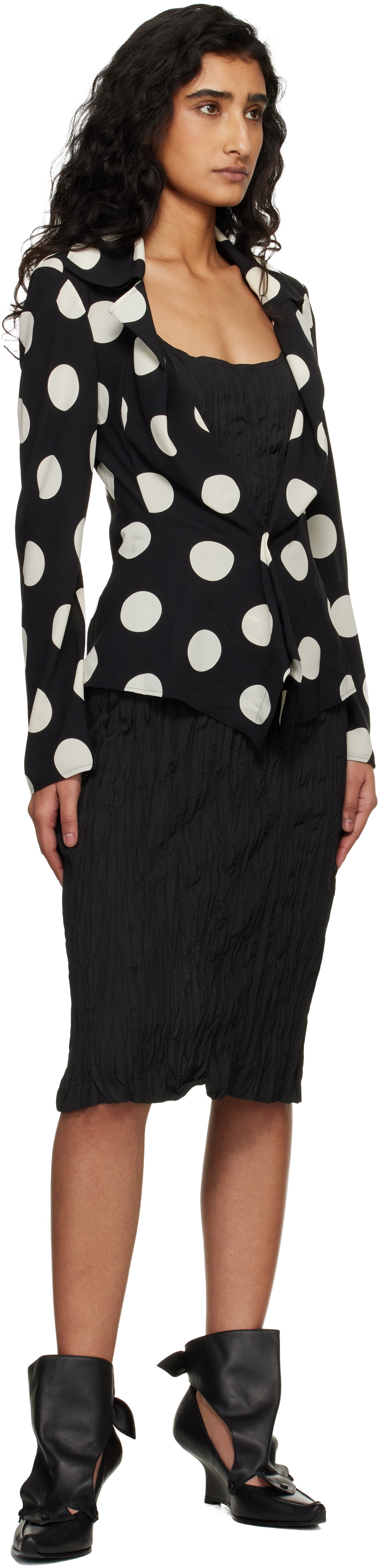Junya Watanabe Black & Off-White Printed Georgette Blazer