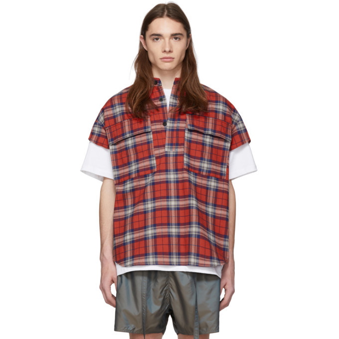 Photo: Fear of God Red Plaid Flannel Cap Sleeve Shirt