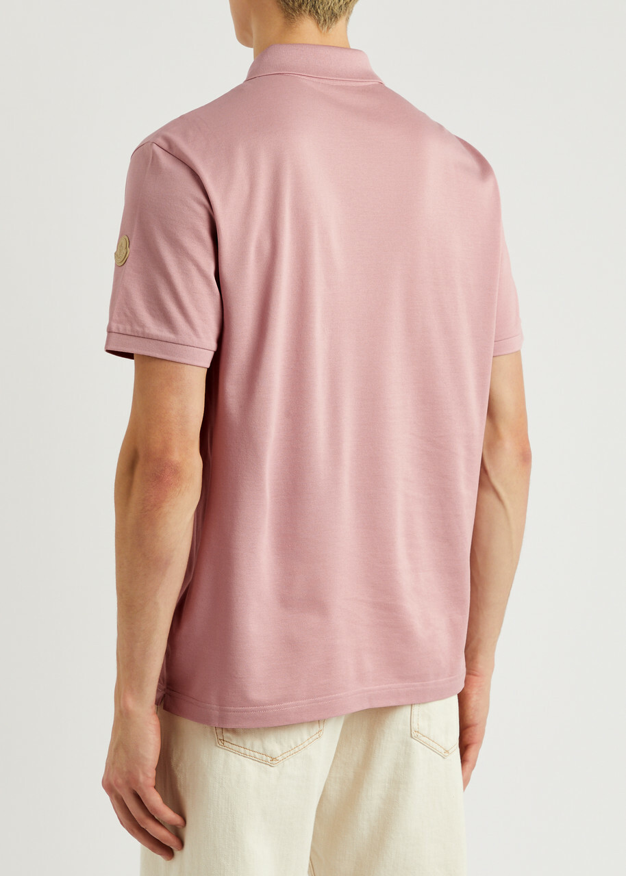 Moncler Logo Piqué Cotton Polo Shirt Pink