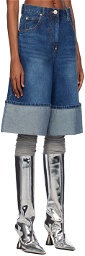 Pushbutton Blue Rolled Cuff Denim Shorts
