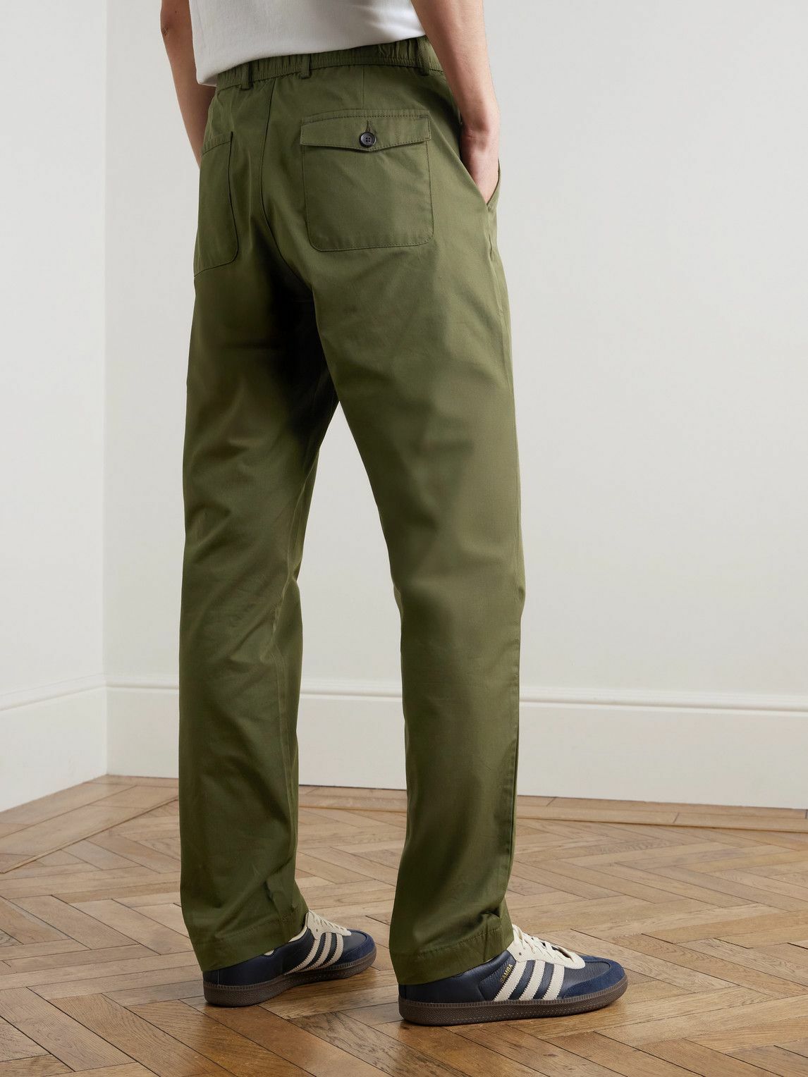 Oliver Spencer - Ashdown Straight-Leg Cotton-Twill Drawstring Trousers - Green