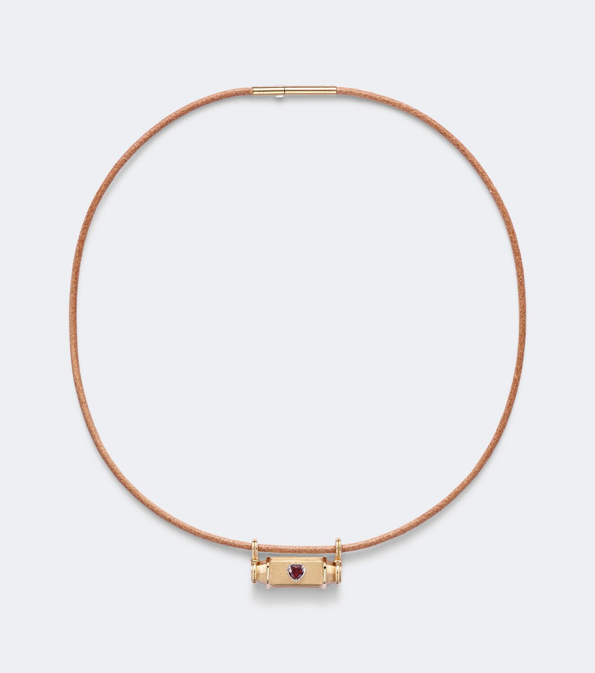 Marie Lichtenberg Heart Smash 18kt gold and leather locket necklace with garnet