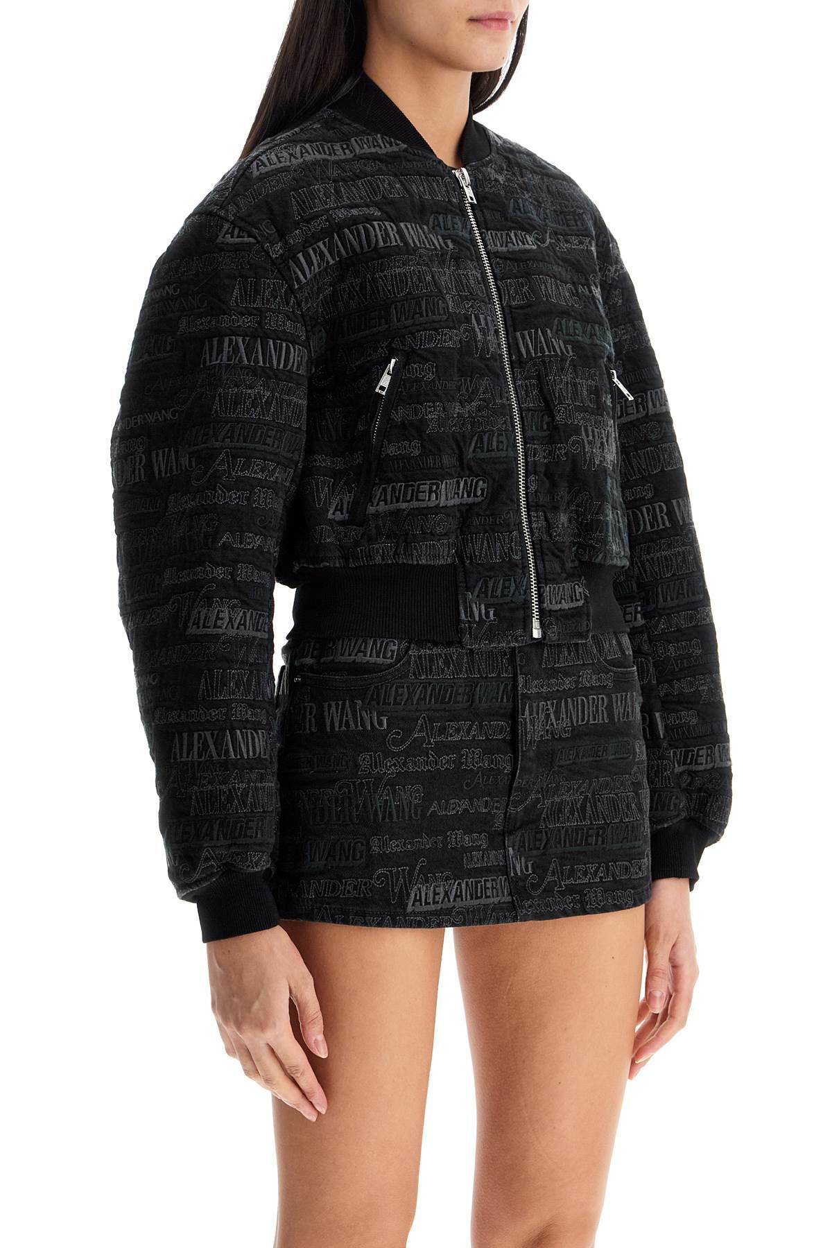 Alexander Wang Printed Denim Bomber Jacket In Nylon Blouson 600043043blu main image 0