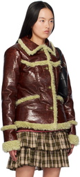 Anna Sui Brown Curly Trim Faux-Leather Jacket