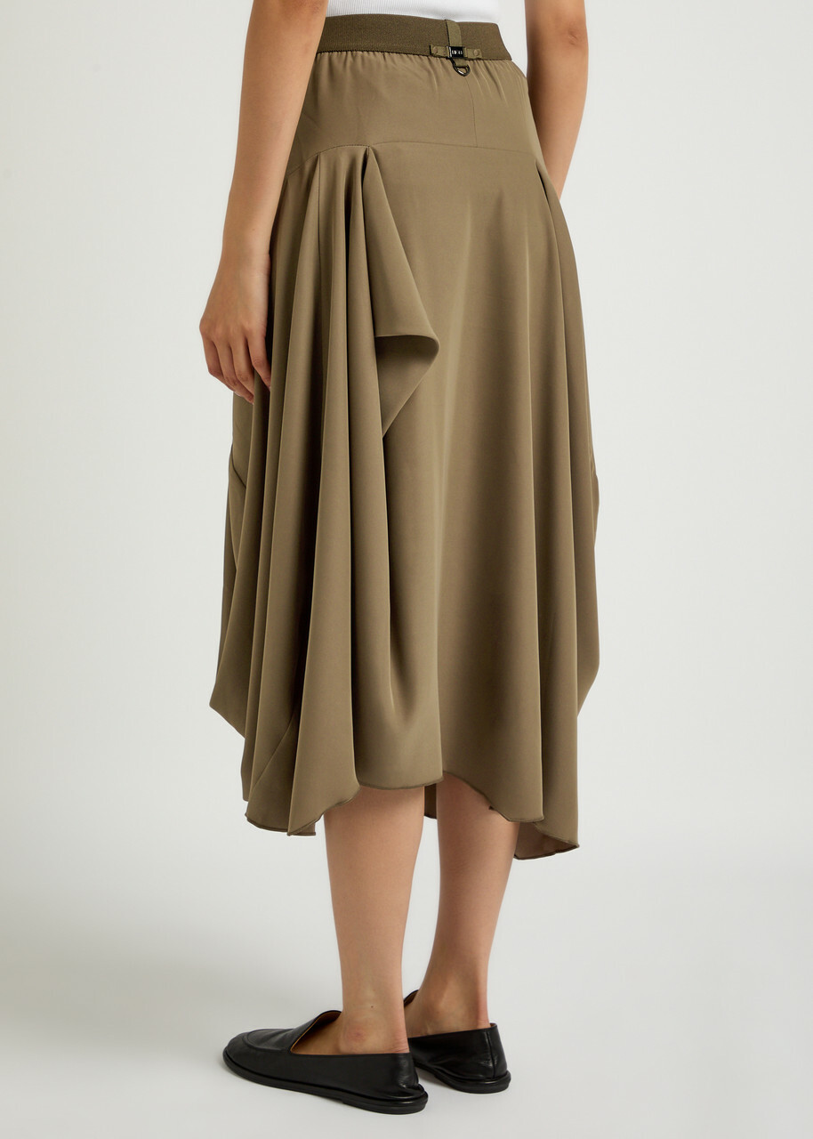 High Aubrey Draped Stretch-jersey Midi Skirt Dark Green