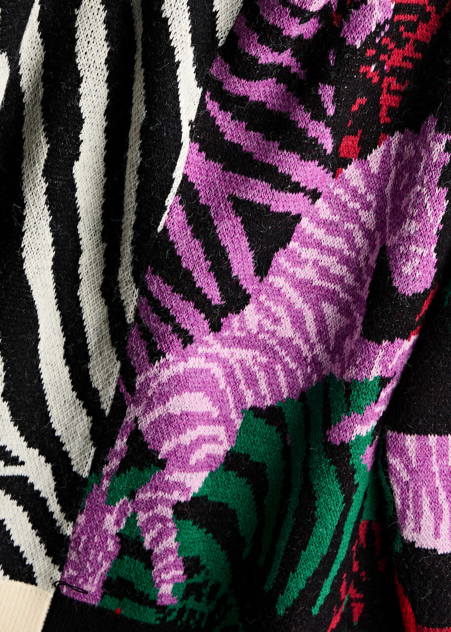 Farm Rio Zebra-intarsia Knitted Cardigan Black And White