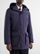 Brunello Cucinelli - Hooded Padded Shearling-Trimmed Shell Coat - Blue