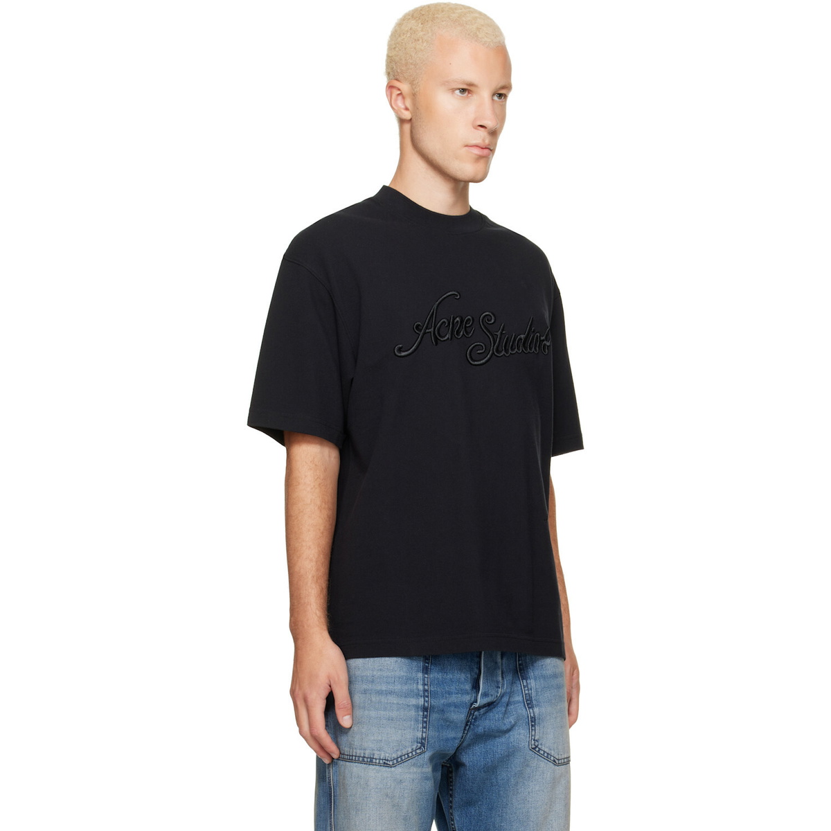 Acne Studios Black Piqué Logo T-shirt