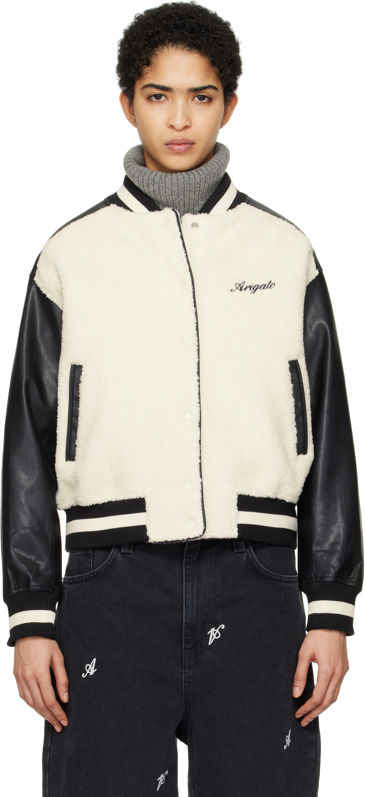 Axel Arigato Off-White & Black Saul Varsity Bomber Jacket