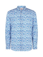 MC2 Saint Barth Man Muslin Cotton Sikelia Shirt With Blue Leaves Print
