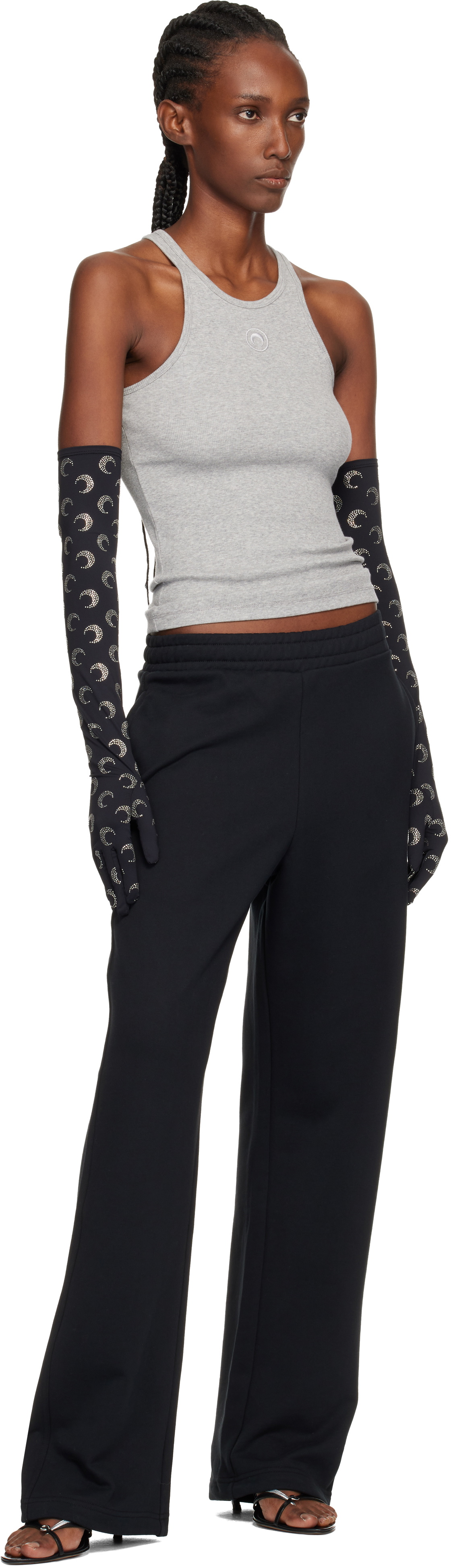 Marine Serre Black Moon Rhinestoned Jersey Long Gloves