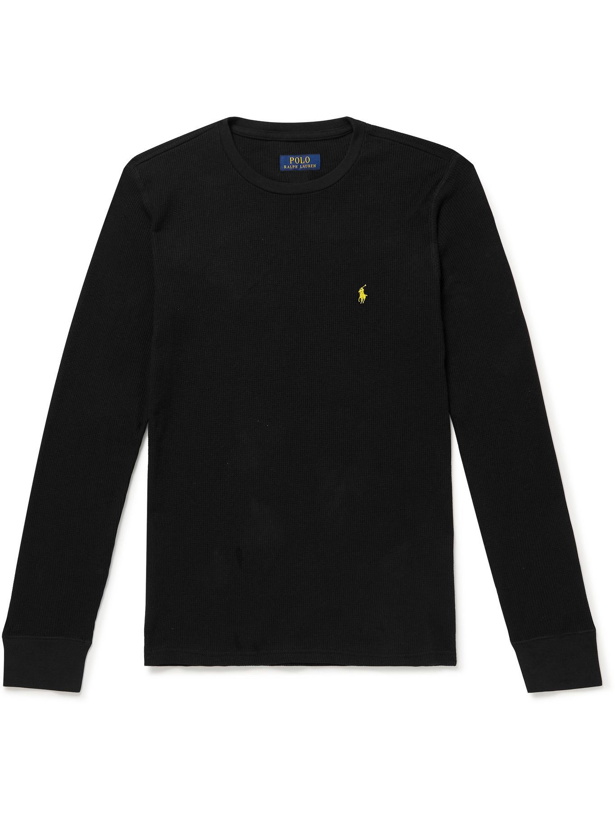 Photo: Polo Ralph Lauren - Slim-Fit Logo-Embroidered Waffle Cotton-Blend T-Shirt - Black