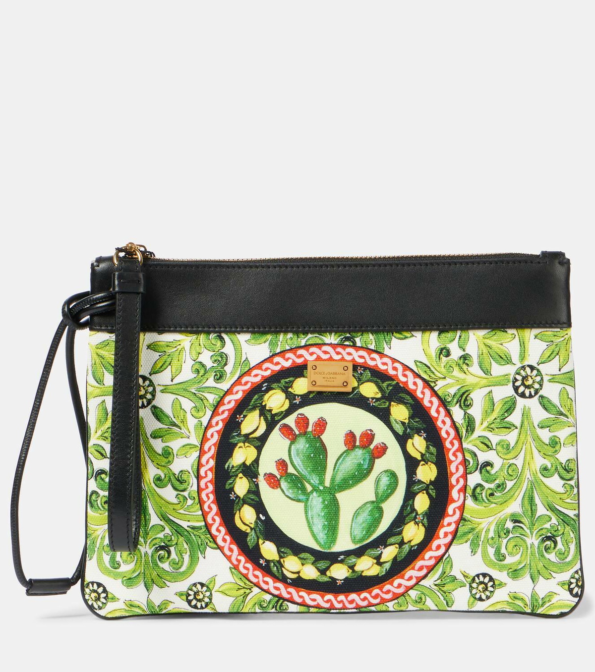Dolce&Gabbana Printed leather-trimmed canvas clutch