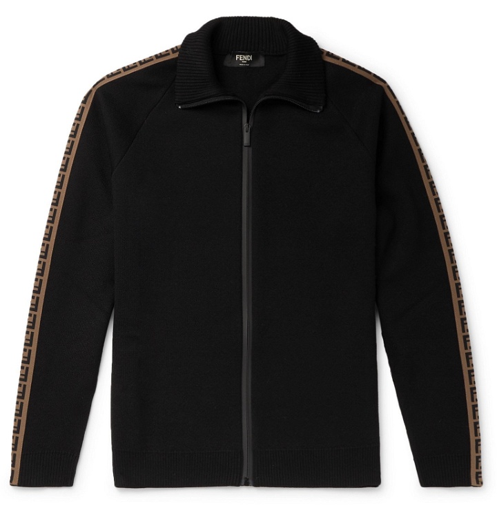 Photo: Fendi - Logo-Jacquard Wool Zip-Up Track Jacket - Black