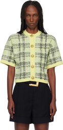 BALMAIN Yellow Buttoned Shiny Light Tweed Cardigan