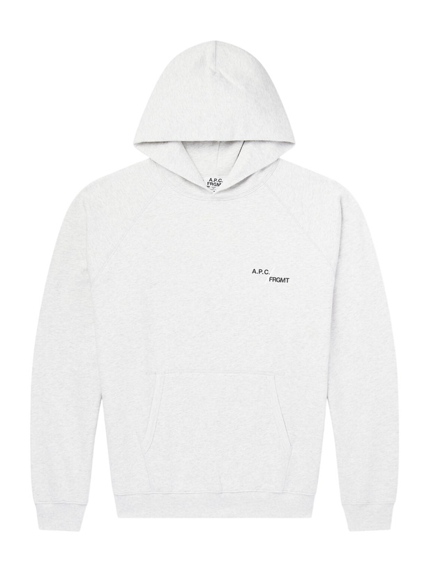 Photo: A.P.C. - Fragment Logo-Print Cotton-Jersey Hoodie - Gray