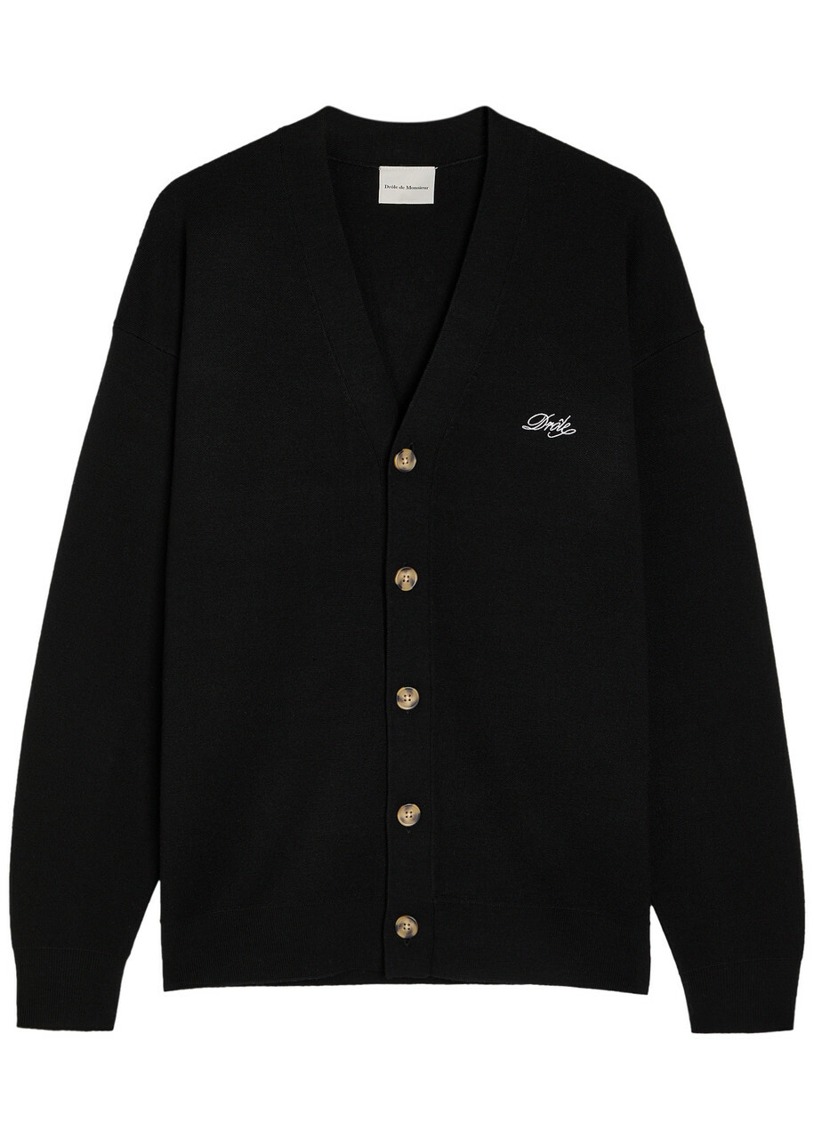 DRÔLE DE Monsieur Le Cardigan Drôle Embroidered Knit Cardigan Black