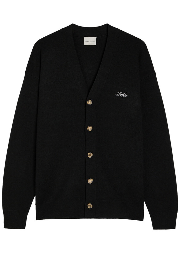 Photo: DRÔLE DE Monsieur Le Cardigan Drôle Embroidered Knit Cardigan Black
