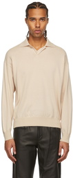 AURALEE Off-White Cashmere Knit Long Sleeve Polo