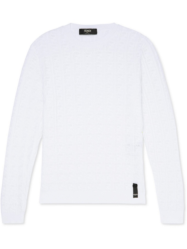 Photo: FENDI - Slim-Fit Monogram-Knit Sweater - White