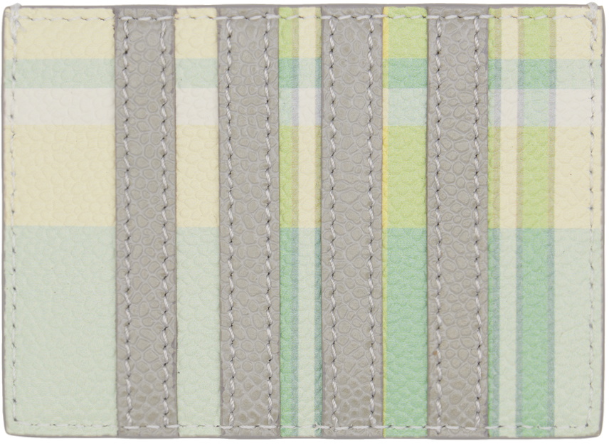 Thom Browne Gray & Green Tartan 4 Bar Card Holder