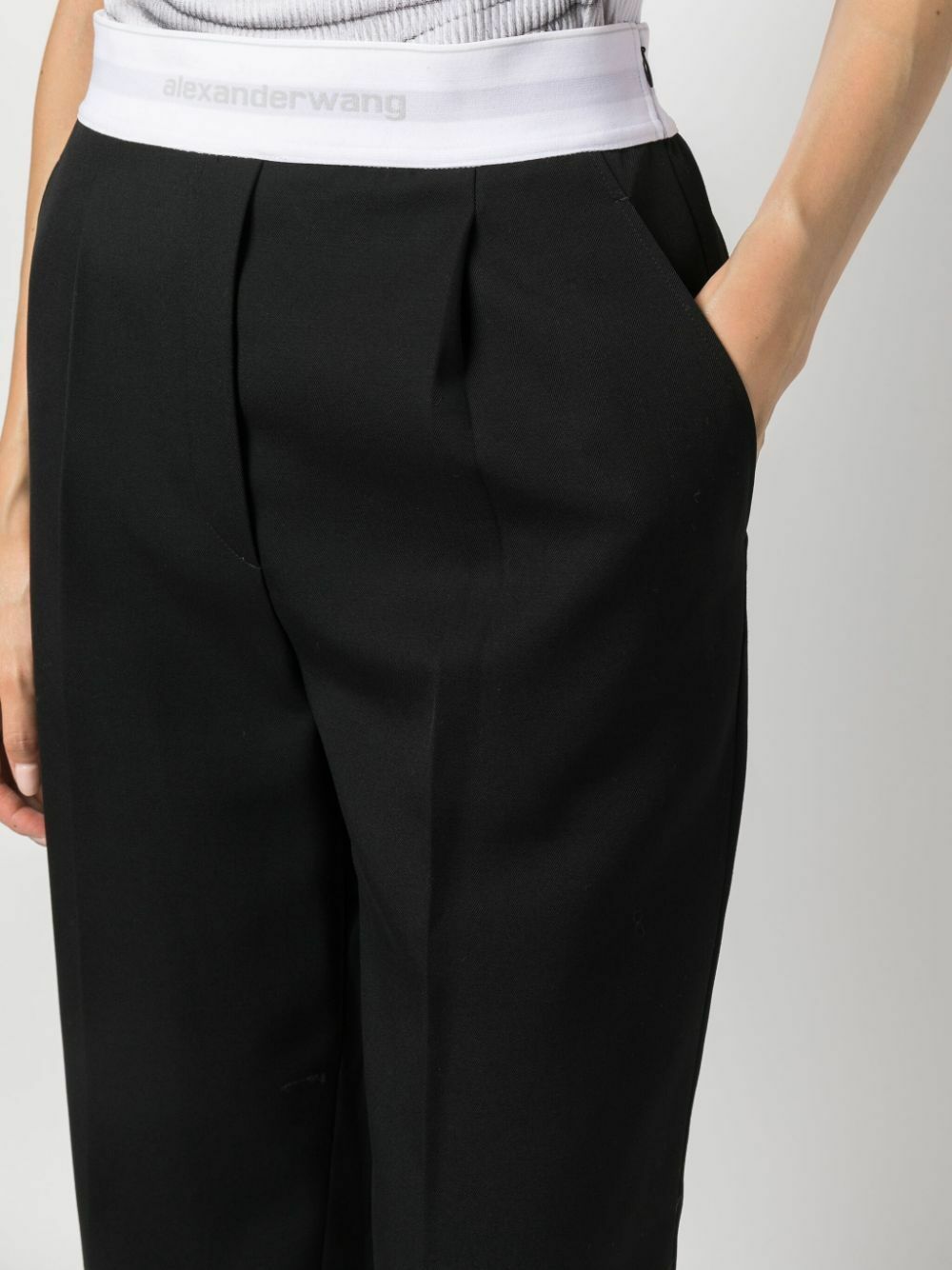 Alexander Wang Black Logo-Waistband Wool Trousers