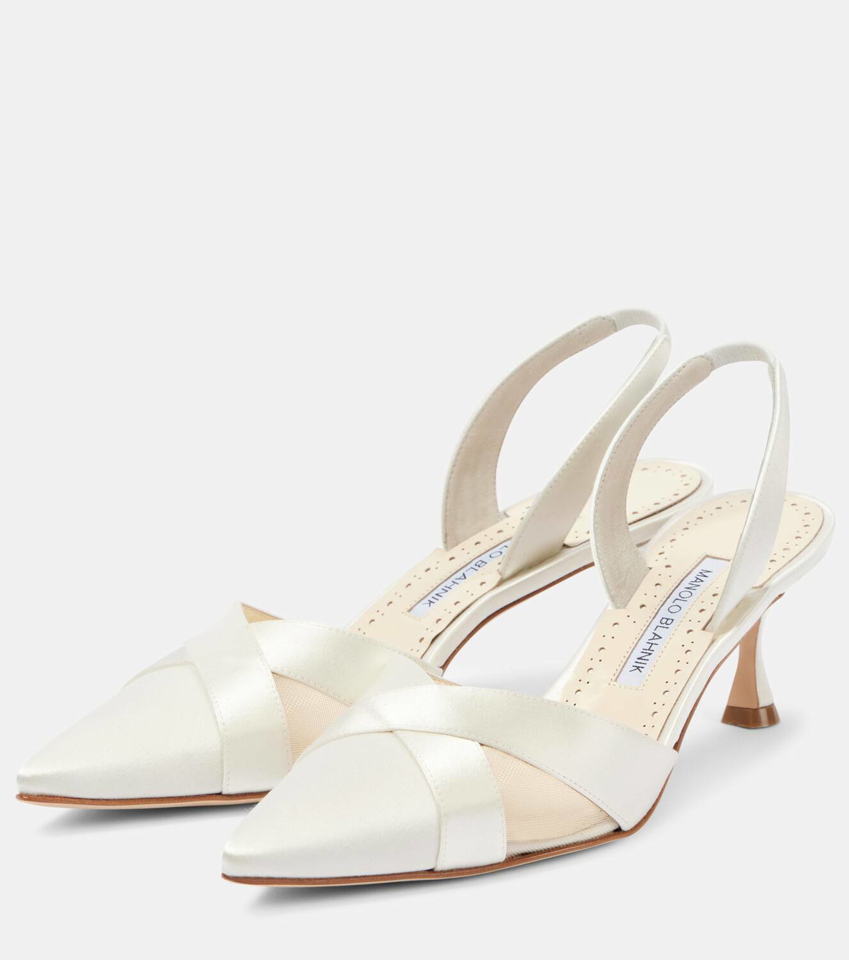 *MANOLO BLAHNIK* Oyounasli 50 サテンスリングバックパンプス MANOLO BLAHNIK Oyounasli 50 tulle-trimmed satin slingback