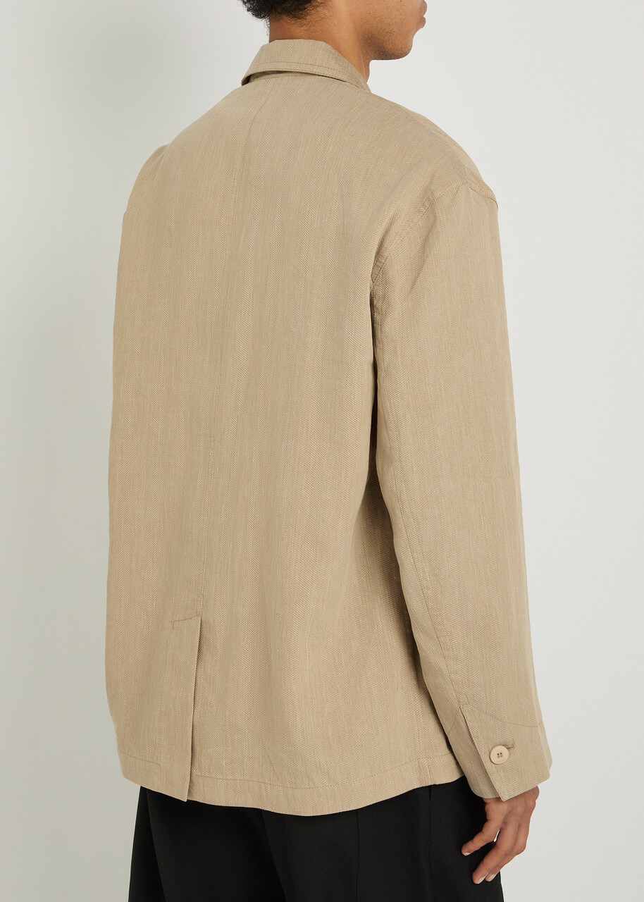 Jacquemus La Veste Pastro Striped Linen Jacket Beige