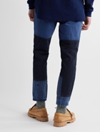 Blue Blue Japan - Cropped Slim-Fit Indigo-Dyed Patchwork Cotton Trousers - Blue