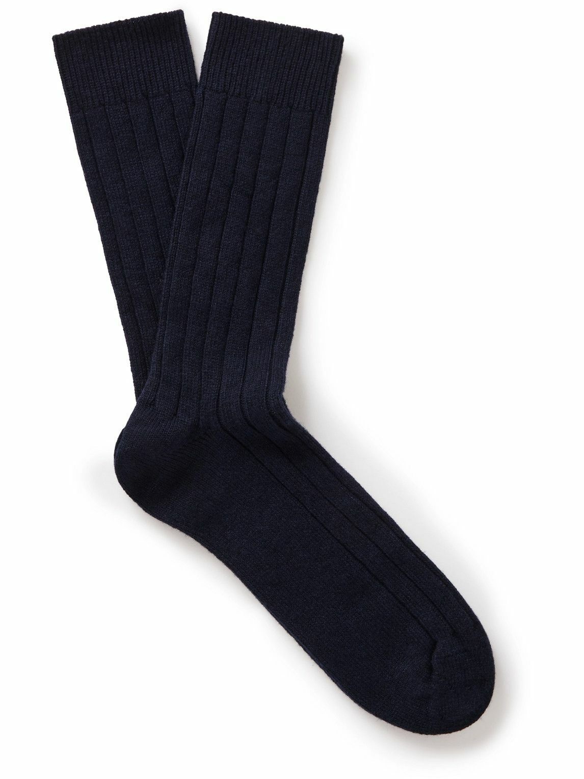 Photo: William Lockie - Ribbed Stretch Cashmere-Blend Socks - Blue