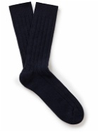 William Lockie - Ribbed Stretch Cashmere-Blend Socks - Blue