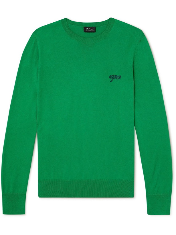 Photo: A.P.C. - Otis Logo-Embroidered Cotton Sweater - Green