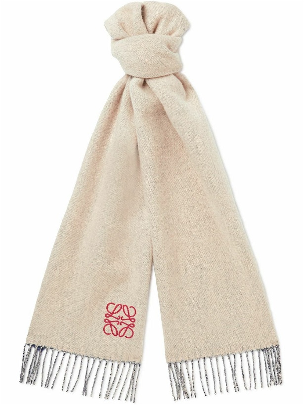 Photo: Loewe - Fringed Logo-Embroidered Two-Tone Wool and Cashmere-Blend Scarf
